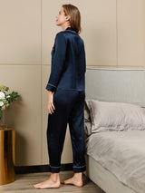 [Tummansininen] SilkSilky-FI Long Sleeve Notkokaulus Naisten Pyjamat 004