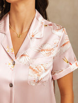 [Pinkki] SilkSilky-FI Short Sleeve Notkokaulus Naisten Pyjamat 004