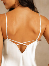 [Valkoinen] SilkSilky-FI Spaghetti Strap V Neck Yöpaita 005