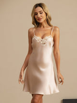 [Pinkki] SilkSilky-FI Spaghetti Strap V Neck Yöpaita 003
