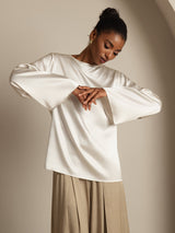 [Valkoinen] SilkSilky-FI Long Sleeve Boat Neck Pusero 004