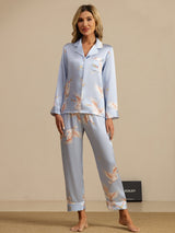 [Vaaleansininen] SilkSilky-FI Long Sleeve Notkokaulus Naisten Pyjamat 001