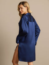 [Tummansininen] SilkSilky-FI Long Sleeve Lapel Collar Unipaita 002
