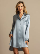 [Harmaansininen] SilkSilky-FI Long Sleeve Lapel Collar Unipaita 001