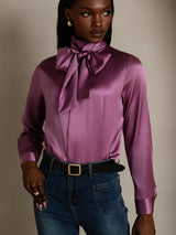 [Tumma Violetti] SilkSilky-FI Long Sleeve Tie Neck Pusero 003