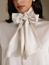 [Vaalean Harmaa] SilkSilky-FI Long Sleeve Tie Neck Naisten Puserot 004