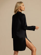 [Musta] SilkSilky-FI Long Sleeve Lapel Collar Unipaita 002