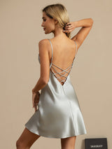 [Vaaleansininen] SilkSilky-FI Spaghetti Strap V Neck Yöpaita 001