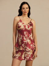 [Viininpunainen Lohikäärme] SilkSilky-FI Spagettihihna V Neck Camisole Setti 001