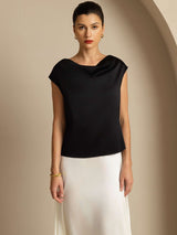 [Musta] SilkSilky-FI Cap Sleeve Cowl Neck Naisten T-paita 004
