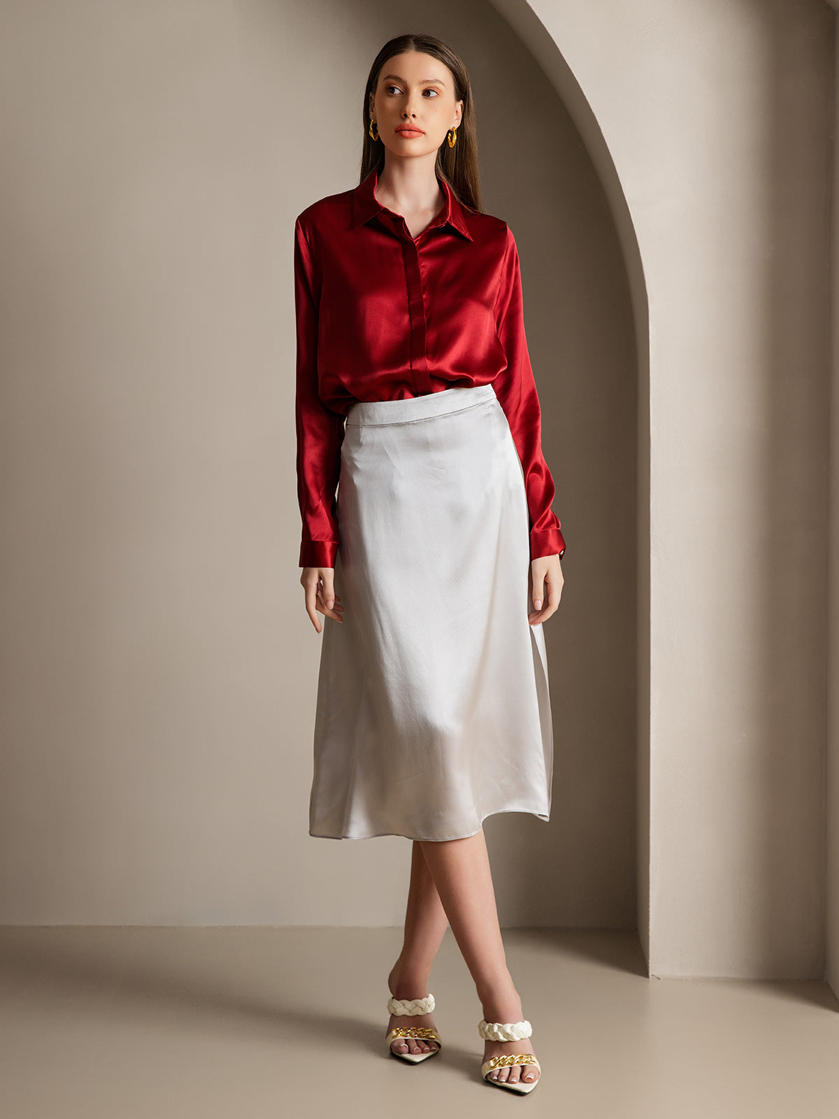 [Viini] SilkSilky-FI 19Momme Lapel Collar Naisten paita 006