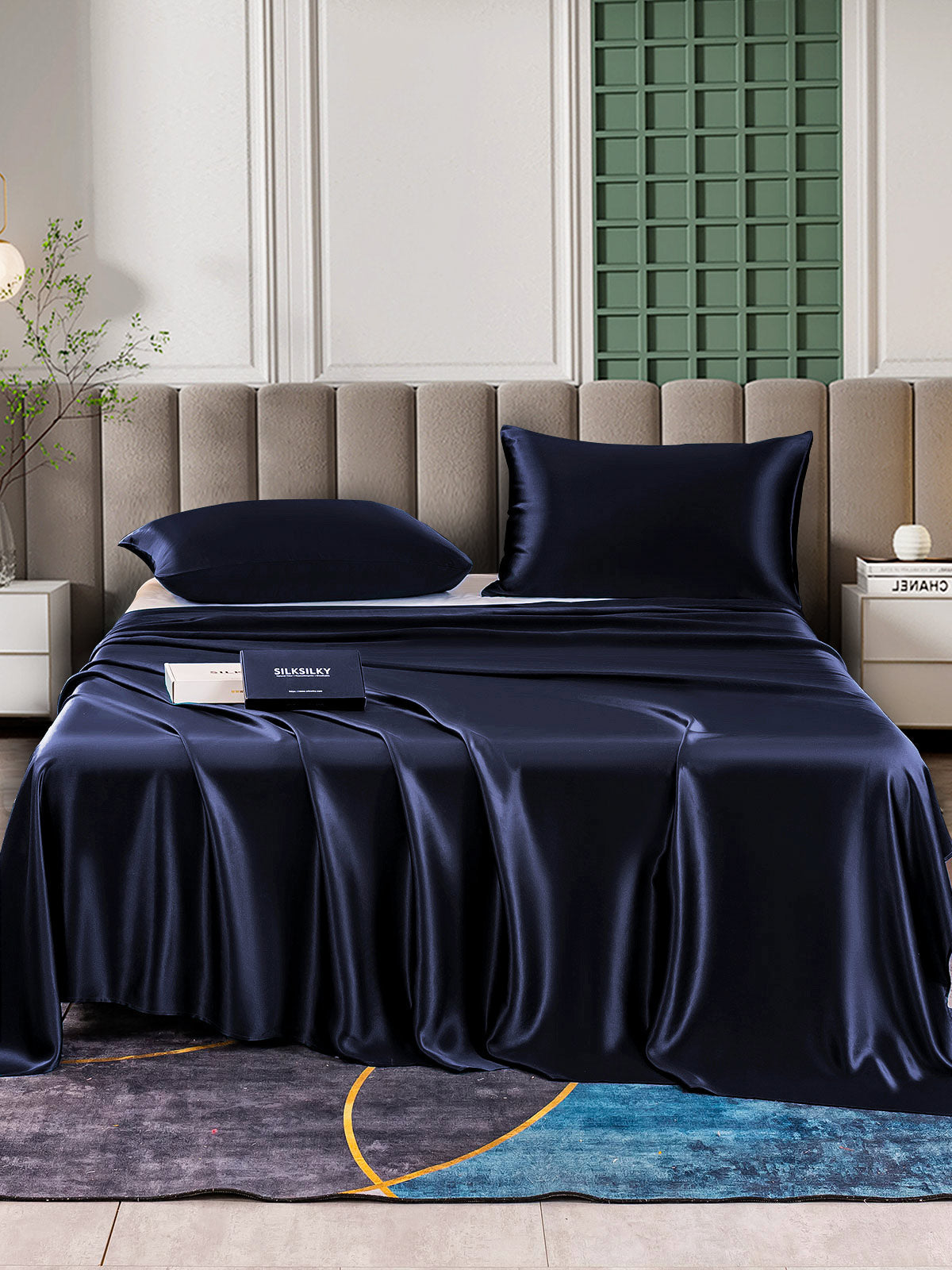 [Tummansininen] SilkSilky-FI 25Momme Bedding Set 001