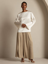 [Valkoinen] SilkSilky-FI Long Sleeve Boat Neck Pusero 007