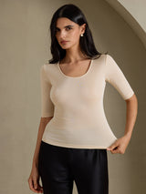 [Beige] SilkSilky-FI Half Sleeve Naisten T-paita 006