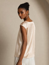 [Beige] SilkSilky-FI Cap Sleeve Round Neck Naisten T-paita 007