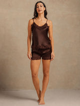 [Ruskea] SilkSilky-FI Spaghetti Strap V Neck Camisole Setti 006