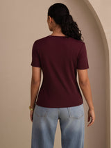 [Viini] SilkSilky-FI Short Sleeve V Neck Naisten T-paita 002