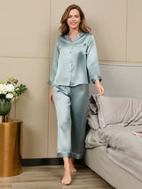[Vaaleansininen] SilkSilky-FI Long Sleeve Notkokaulus Naisten Pyjamat 001