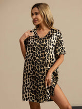 [Leopardi] SilkSilky-FI Half Sleeve V Neck Yöpaita 004
