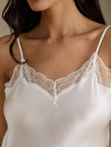 [Valkoinen] SilkSilky-FI Spaghetti Strap Sweetheart Neck Yöpaita 004
