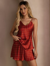 [Viininpunainen Ketju] SilkSilky-FI Spaghetti Strap V Neck Camisole Setti 005
