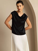 [Musta] SilkSilky-FI Cap Sleeve Cowl Neck Naisten T-paita 005