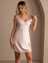 [Pinkki] SilkSilky-FI Spaghetti Strap V Neck Yöpaita 007