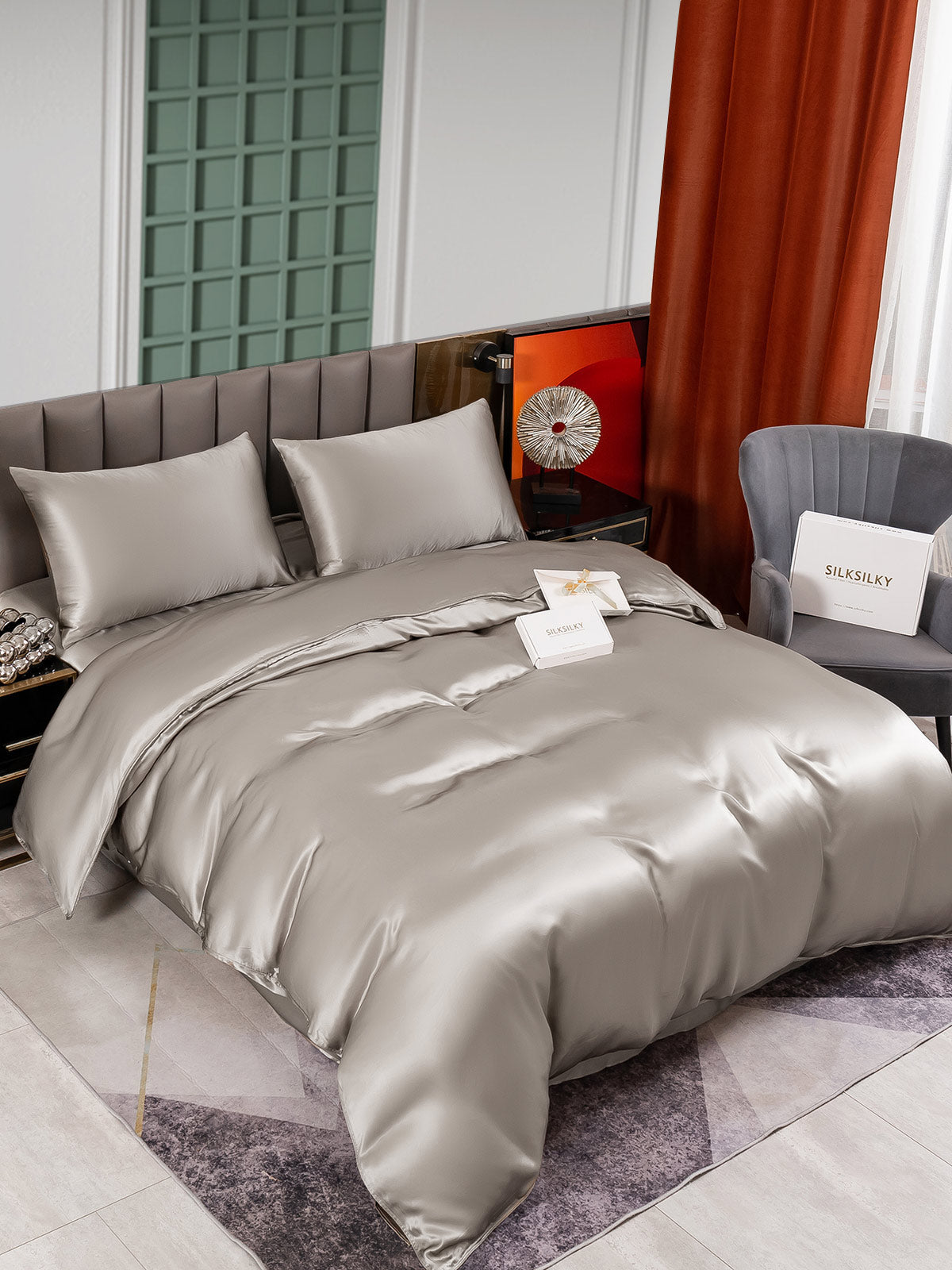 [Harmaa] SilkSilky-FI 25Momme Bedding Set 002