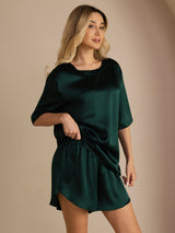 [Tummanvihreä] SilkSilky-FI Short Sleeve Round Neck Naisten Pyjamat 005