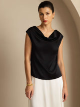 [Musta] SilkSilky-FI Cap Sleeve Cowl Neck Naisten T-paita 001