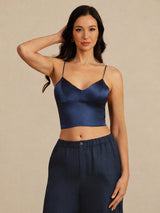 [Tummansininen] SilkSilky-FI Spaghetti Strap V Neck Camisole Top 001