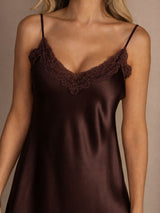 [Ruskea] SilkSilky-FI Spaghetti Strap V Neck Yöpaita 004