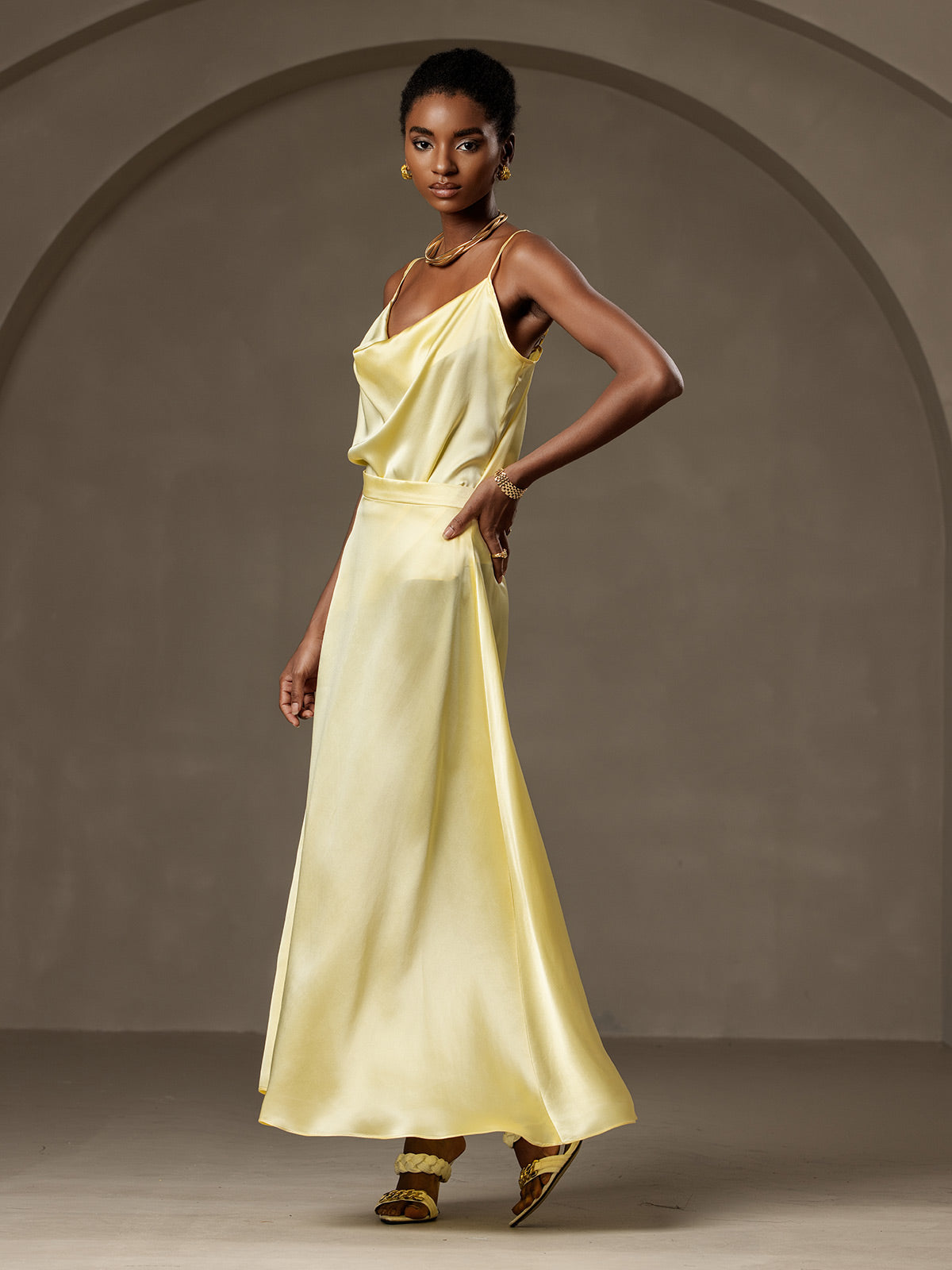 [Vaaleankeltainen] SilkSilky-FI 19Momme Skirt 007