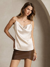 [Beige] SilkSilky-FI Spaghetti Strap Cowl Neck Camisole Top 003