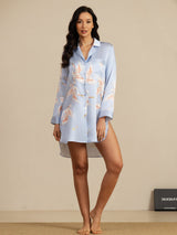 [Vaaleansininen] SilkSilky-FI Long Sleeve Lapel Collar Unipaita 005
