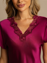 [Viini] SilkSilky-FI Short Sleeve V Neck Yöpaita 004