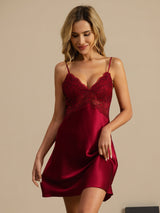 [Viini] SilkSilky-FI Spaghetti Strap Deep V Neck Yöpaita 003