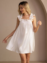 [Valkoinen] SilkSilky-FI Sleeveless Square Neck Yöpaita 001