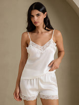 [Valkoinen] SilkSilky-FI Spaghetti Strap V Neck Camisole Setti 003