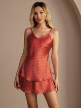 [Viininpunainen Ginkgo] SilkSilky-FI Spaghetti Strap V Neck Camisole Setti 003