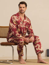 [Viininpunainen Lohikäärme] SilkSilky-FI Long Sleeve Notkokaulus Miesten Pyjamat 005