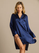 [Tummansininen] SilkSilky-FI Long Sleeve Lapel Collar Unipaita 003