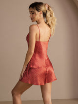 [Viininpunainen Ginkgo] SilkSilky-FI Spaghetti Strap V Neck Camisole Setti 002