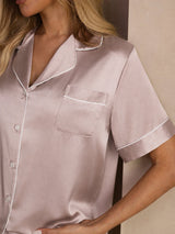 [Varjonharmaa] SilkSilky-FI Short Sleeve Notkokaulus Naisten Pyjamat 004