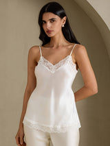 [Valkoinen] SilkSilky-FI Spaghetti Strap V Neck Camisole Top 003