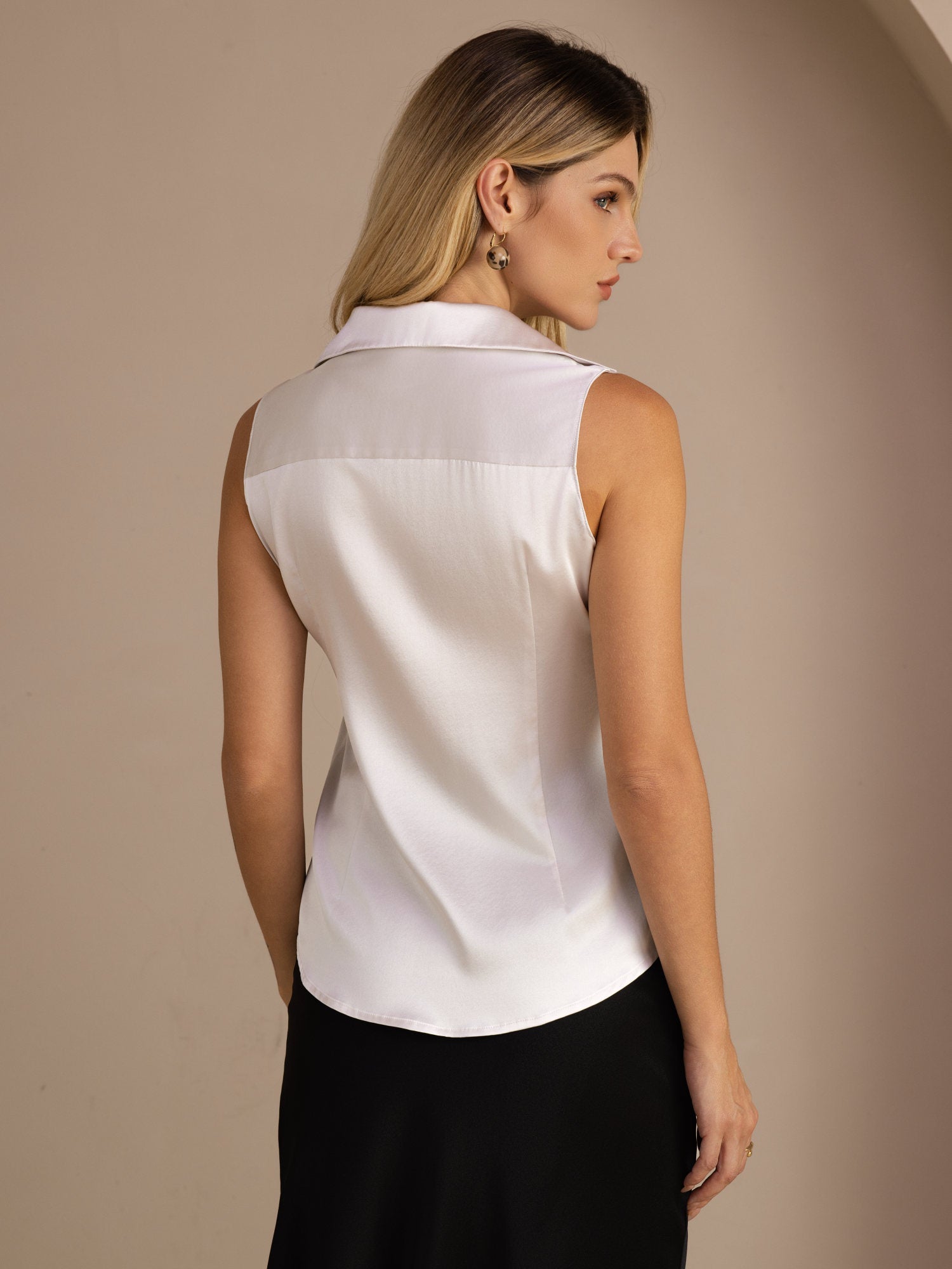 [Vaalean Harmaa] SilkSilky-FI Sleeveless Lapel Collar Naisten paita 002