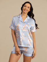 [Vaaleansininen] SilkSilky-FI Short Sleeve Notkokaulus Naisten Pyjamat 003