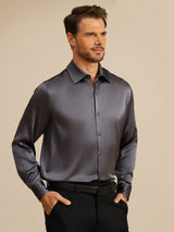 [Tumman Harmaa] SilkSilky-FI Long Sleeve Lapel Collar Miesten Paita 001