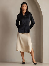 [Musta] SilkSilky-FI Long Sleeve Lapel Collar Naisten paita 006