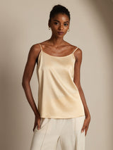 [Samppanja] SilkSilky-FI 19Momme Spagettihihna Syvä Pyöreä Pääntie Camisole Top 001